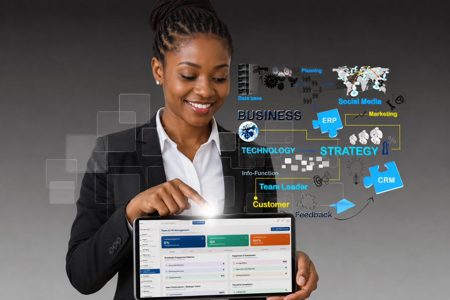Business owner using the A-Game Business Operating System on a tablet