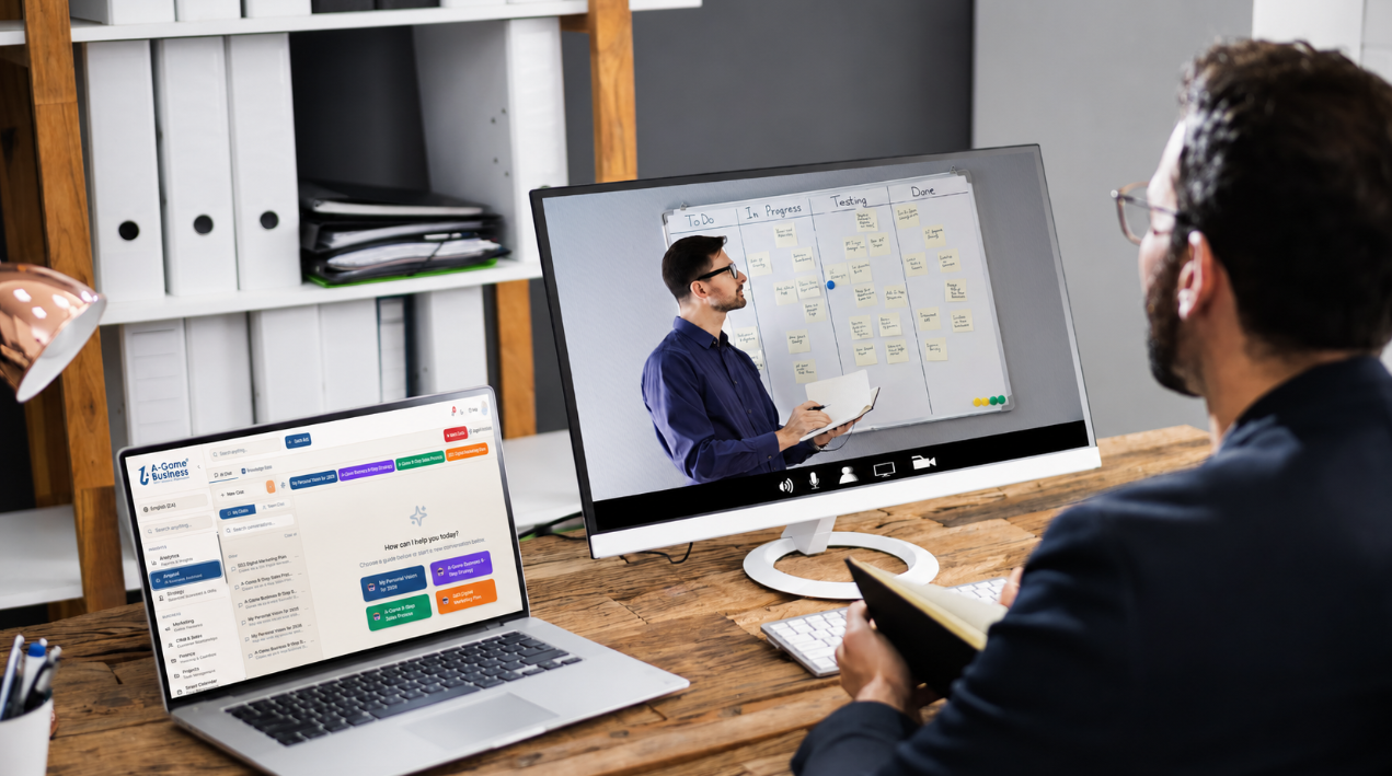 Business leader using A-Game Business software during a training session