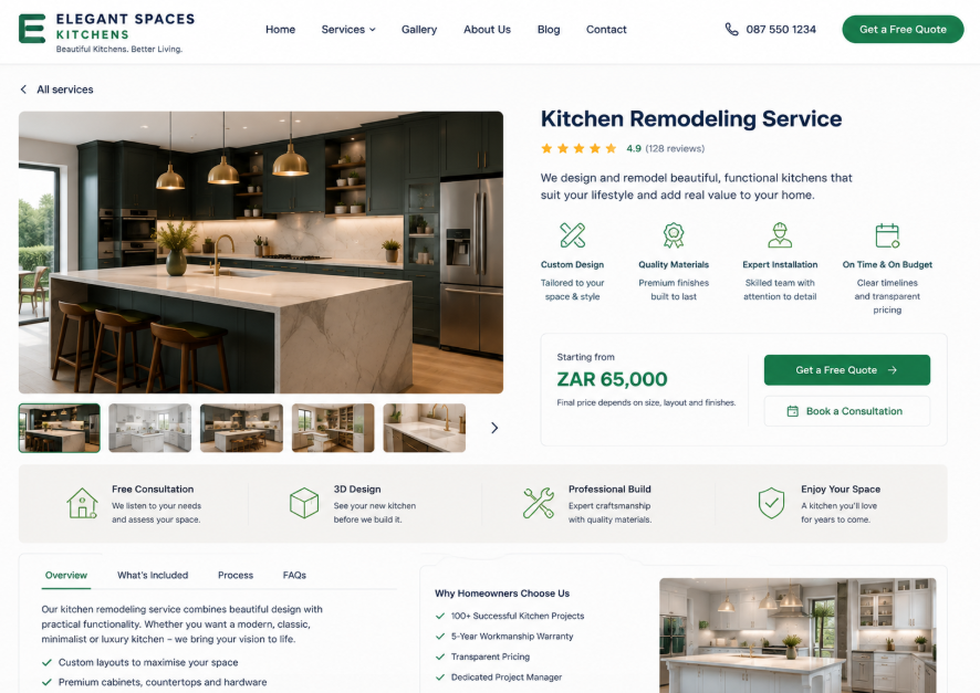 Example professional online storefront for an eCommerce business with product gallery, reviews and checkout